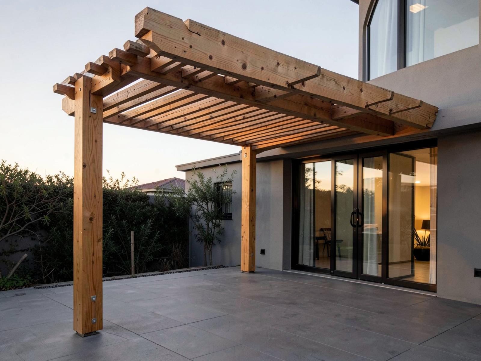 Holzpergola über einer Terrasse